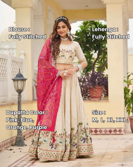 Elegant White Lehenga Choli Dupatta Set for Women