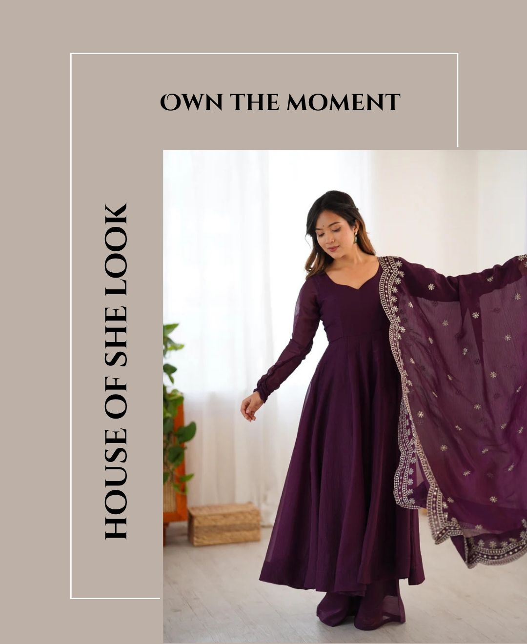 Deep Purple Anarkali Gown with Silver Embroidered Dupatta  A unit of  Purushottam Lal Soni, House of she look