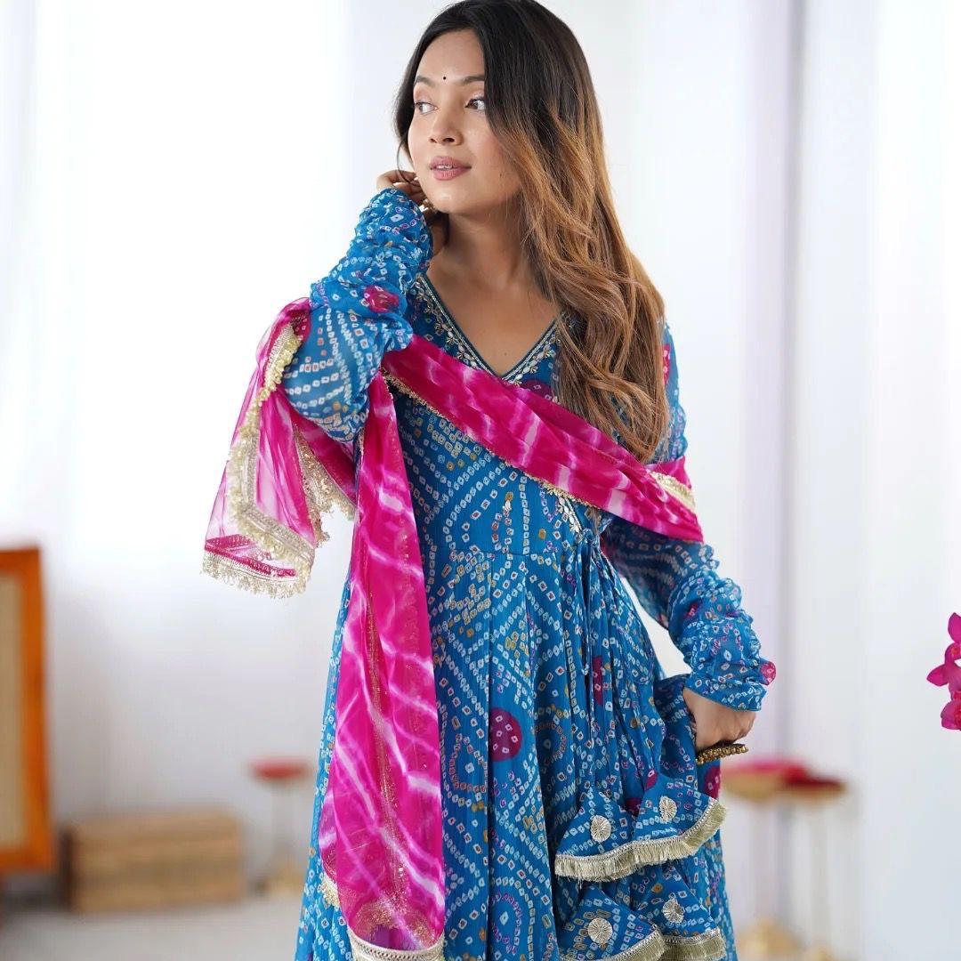 Anarkali Set Superhit Trending 3 Pieces Gown, Dupatta & Pant