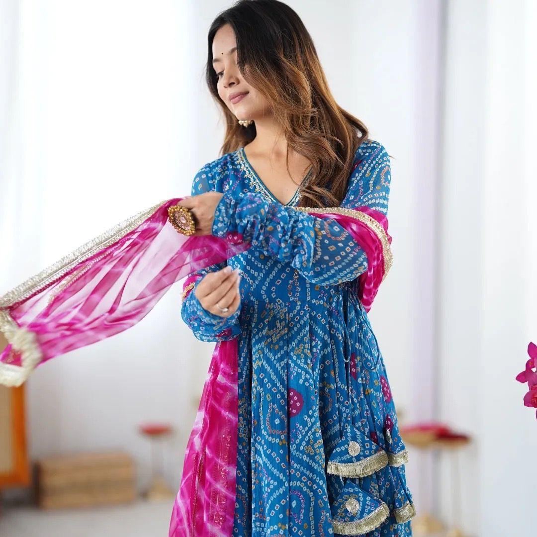 Anarkali Set Superhit Trending 3 Pieces Gown, Dupatta & Pant