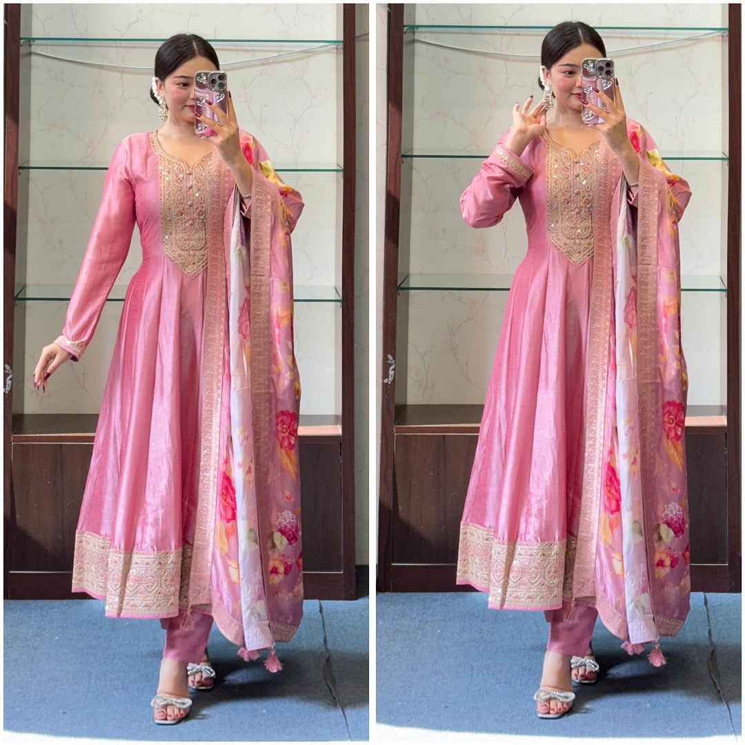Anarkali Style Embroidered Suit Set for Weddings & Events