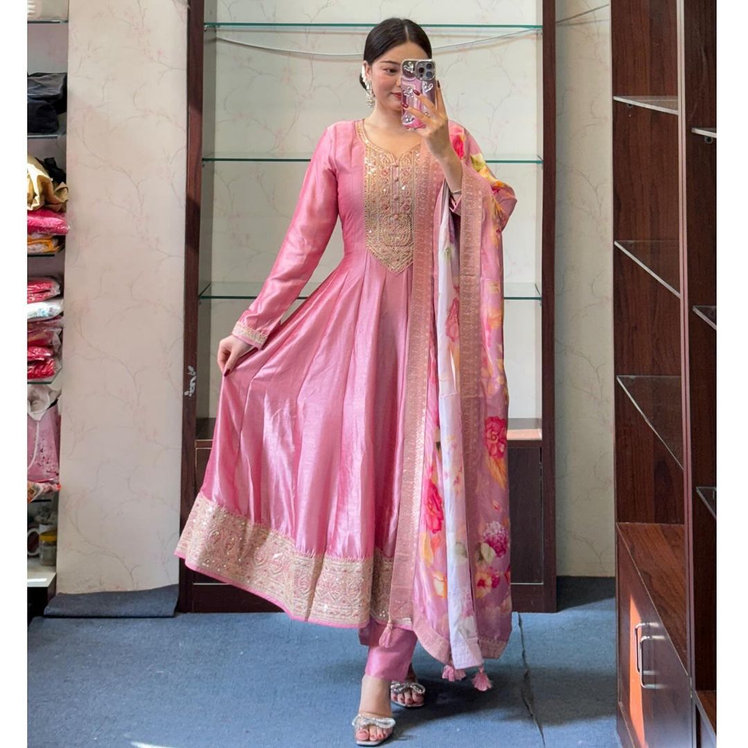 Anarkali Style Embroidered Suit Set for Weddings & Events