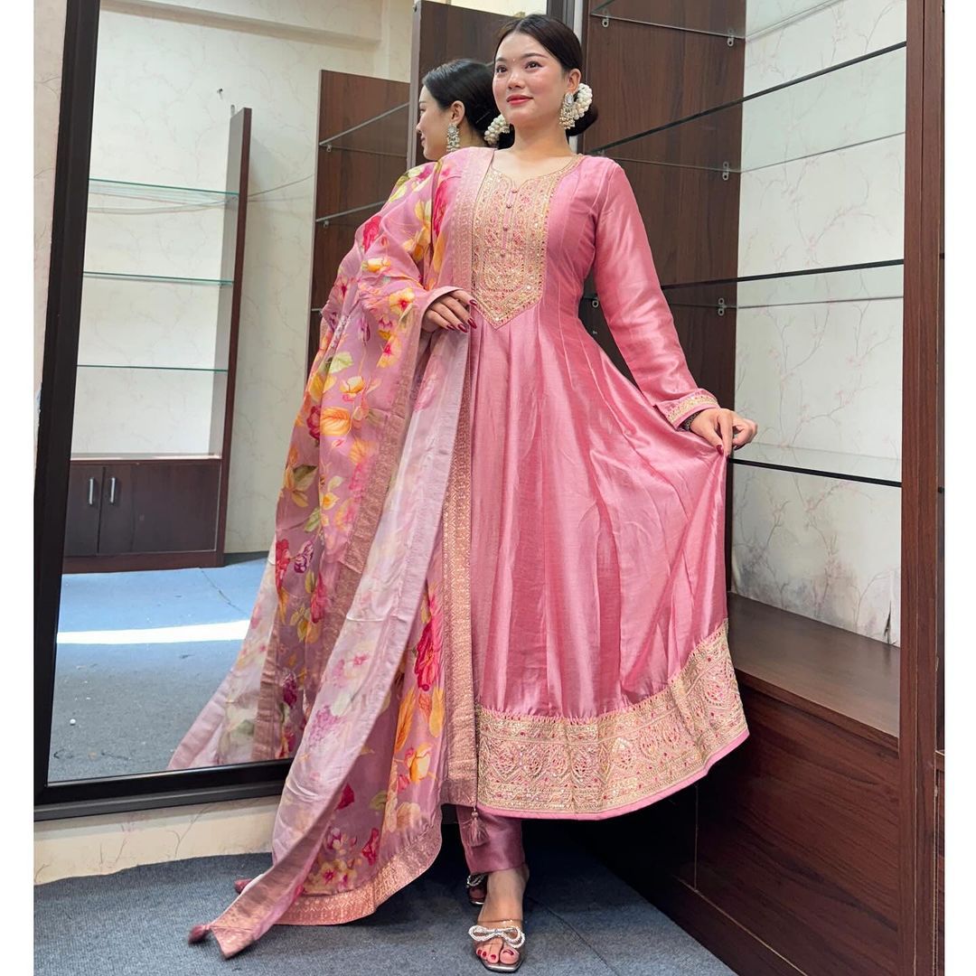 Anarkali Style Embroidered Suit Set for Weddings & Events