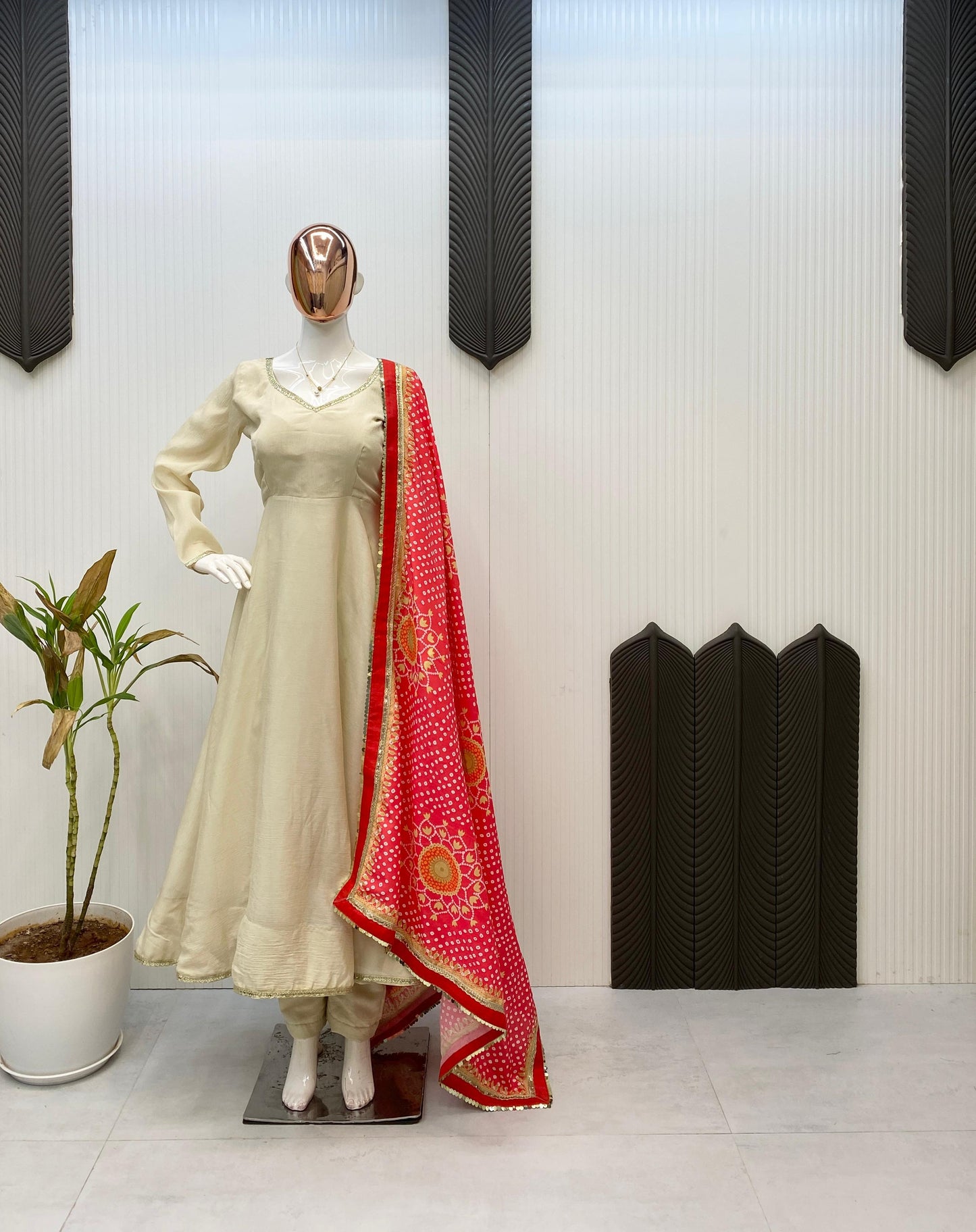 Anarkali Suit with Bandhej Dupatta for Festive Wear