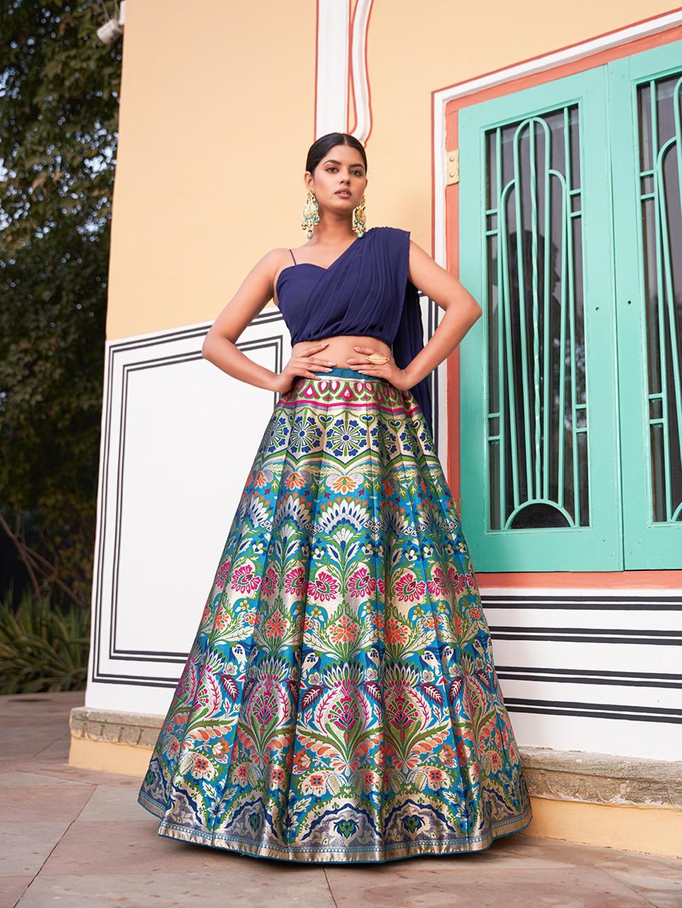 Banarasi Silk Lehenga Choli Set with Stitched Blouse