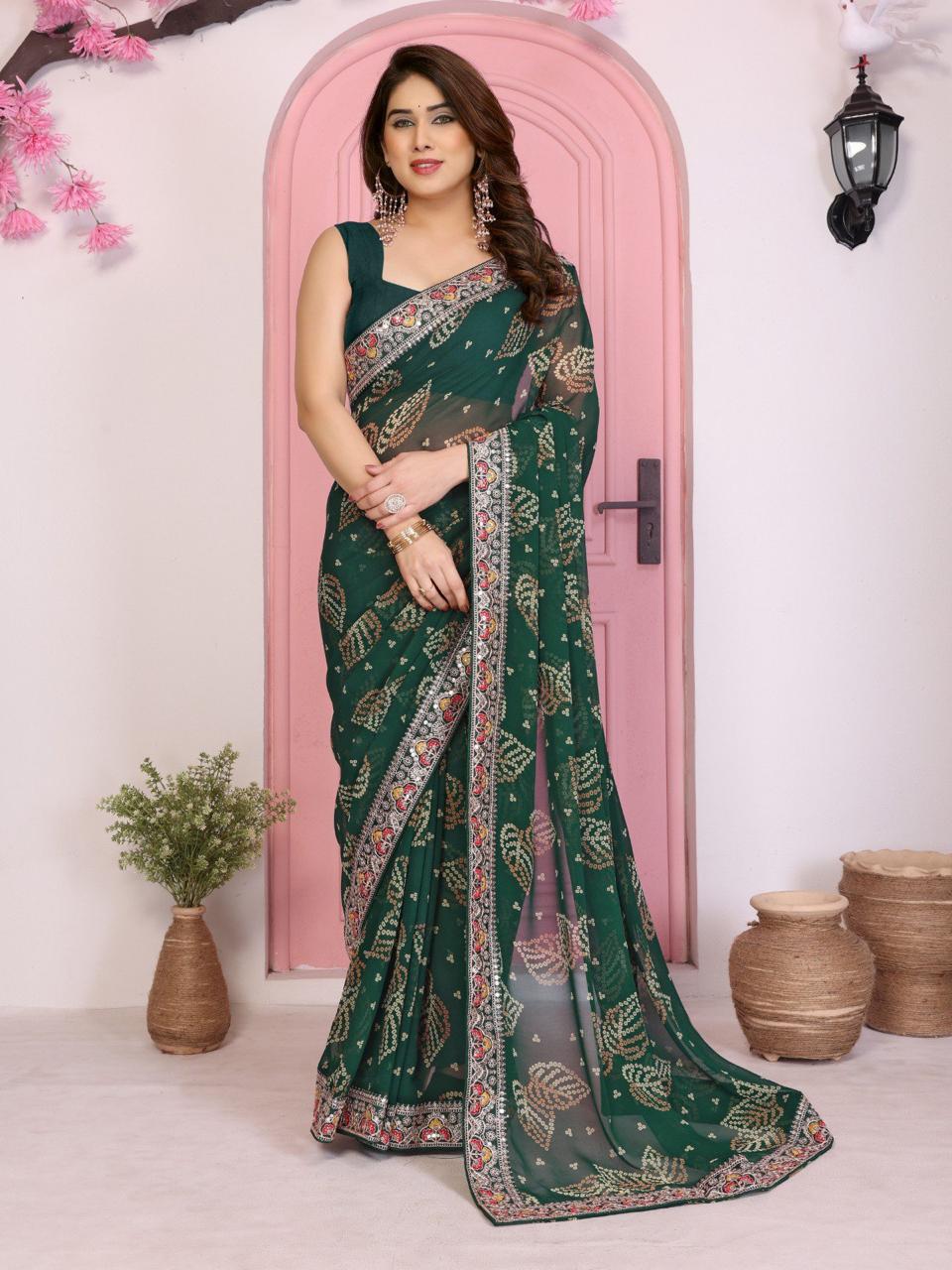 Bandhej Print Georgette Saree with Embroidery Border