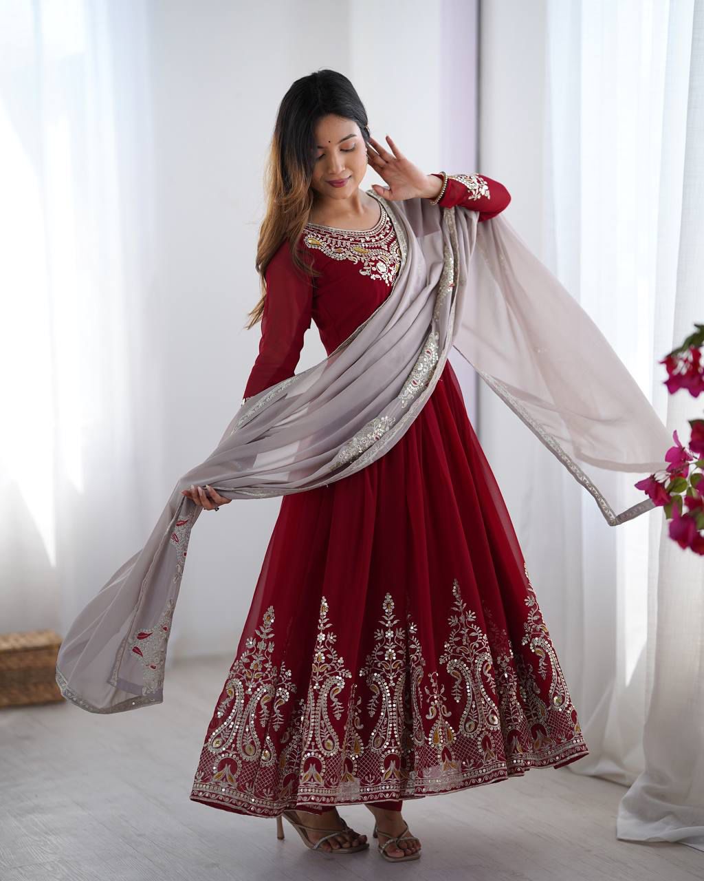 Elegant Embroidered Anarkali Gown with Dupatta Set