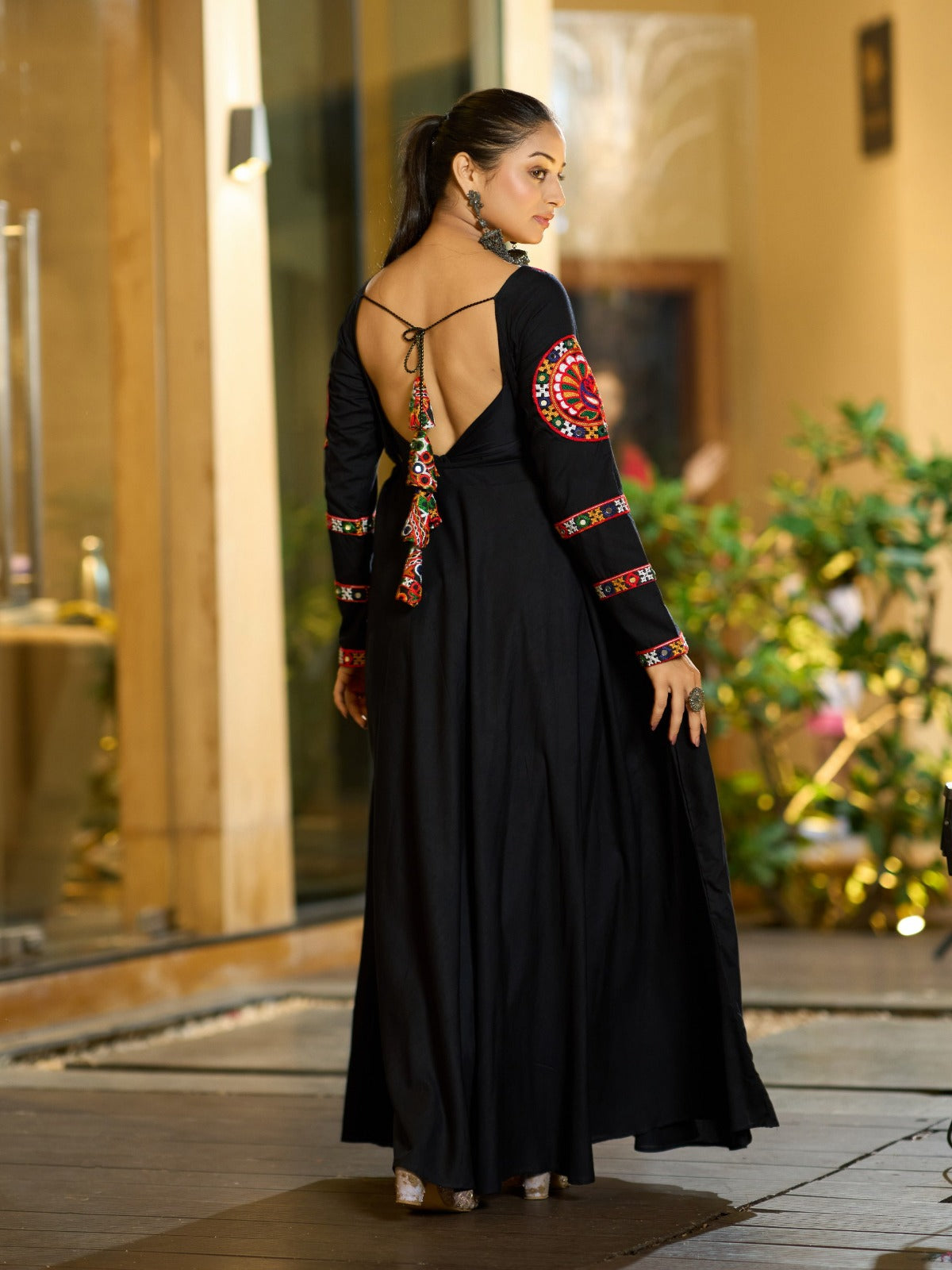 Black Flared Anarkali Dress with Embroidered Choli
