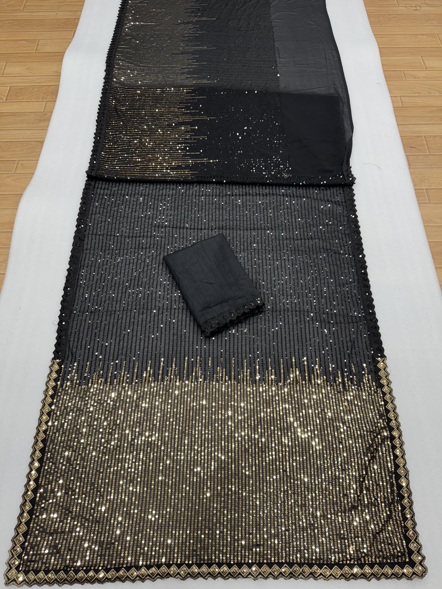 Black Georgette Sequin Saree with Silk Blouse & Lace Border