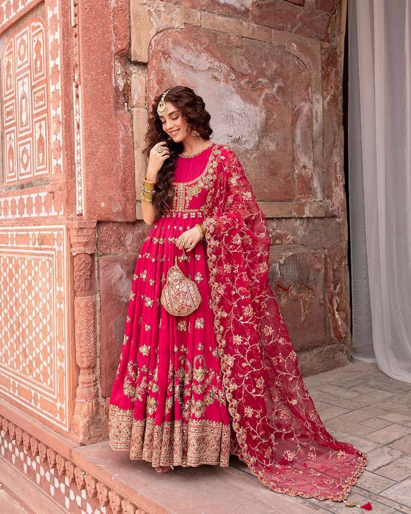 Bridal Anarkali Set with Heavy Embroidery and Dupatta