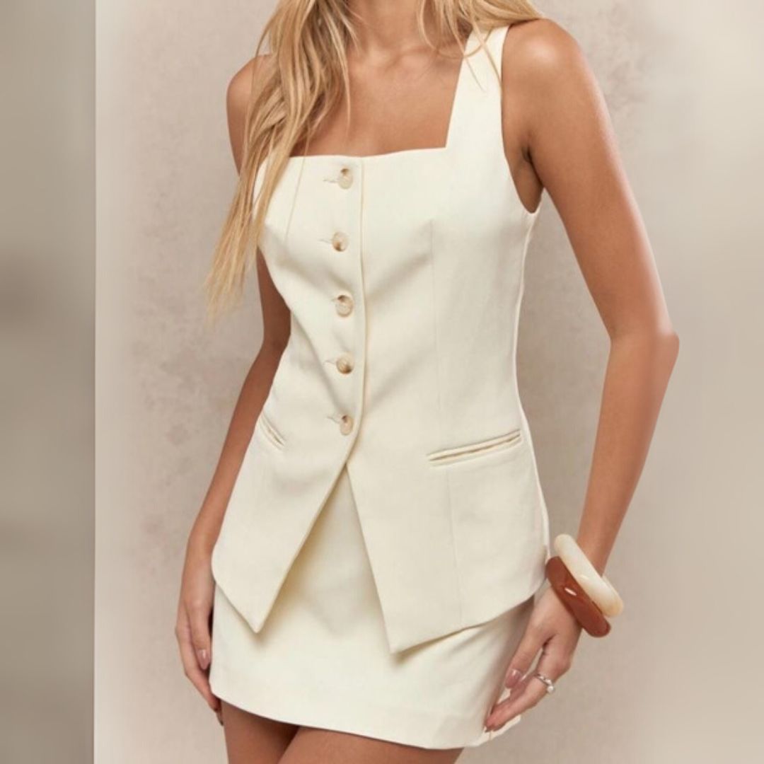 Casual Button Down Sleeveless Top with Skirt Set