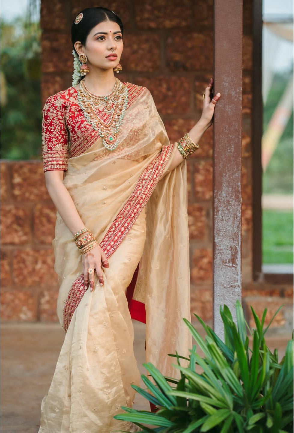 Champagne Gold Soft Organza Saree with Sequins & Dori Embroidery Work