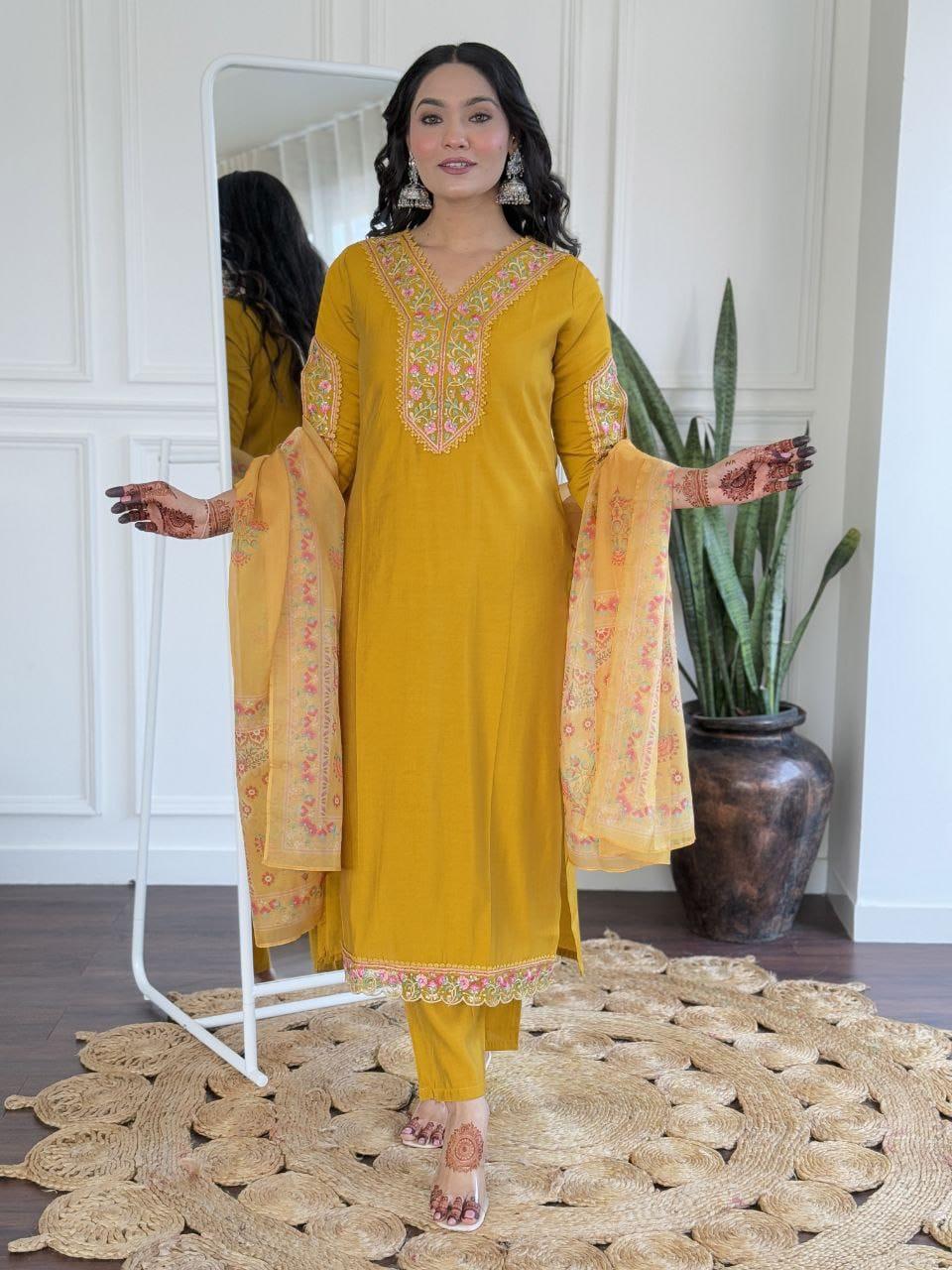 Chanderi Silk Kurta Pant with Dupatta for Events