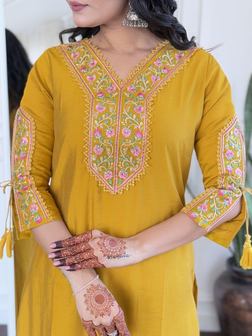 Chanderi Silk Kurta Pant with Dupatta for Events