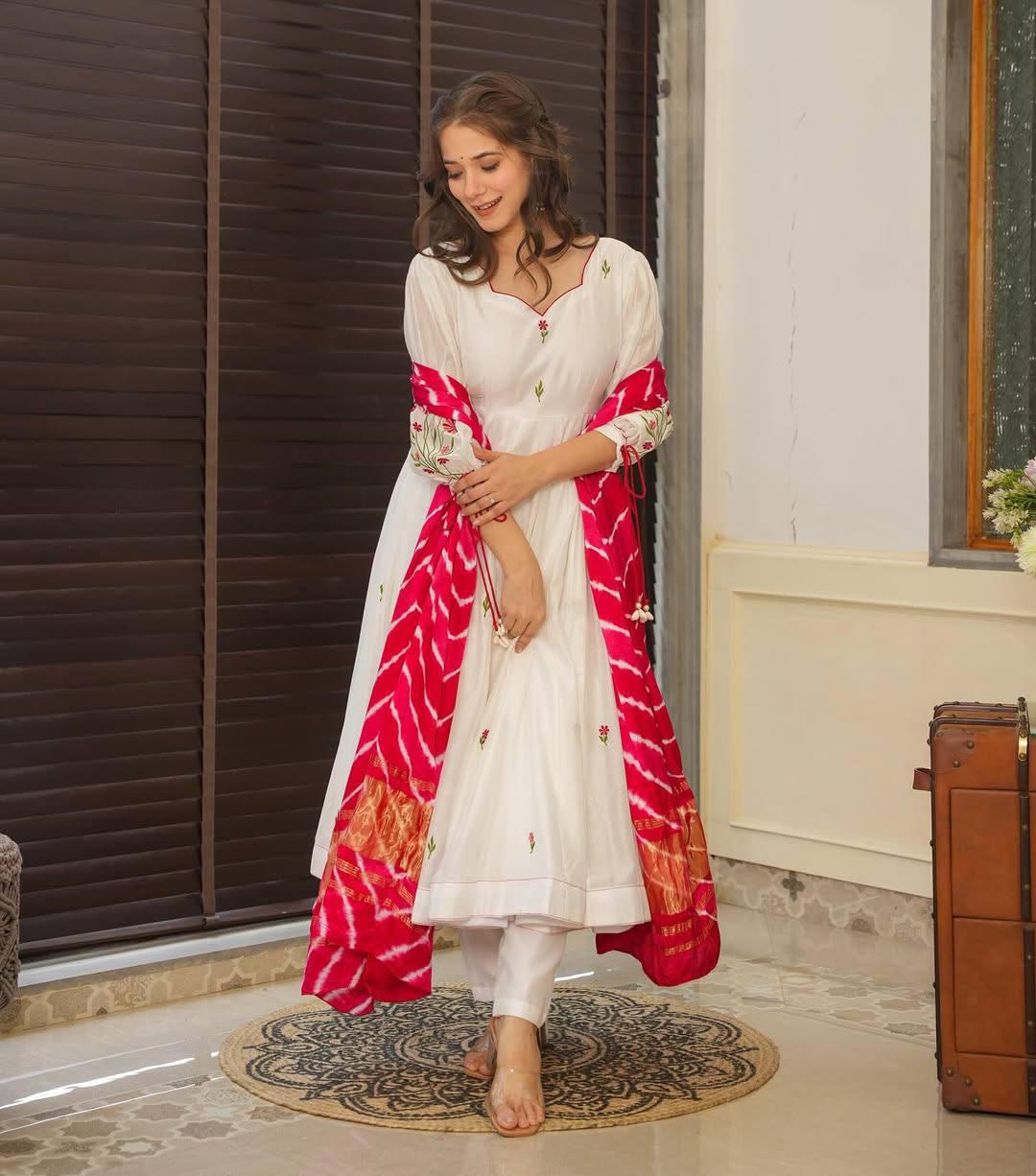 Chanderi Silk Suit Pant Set for Women