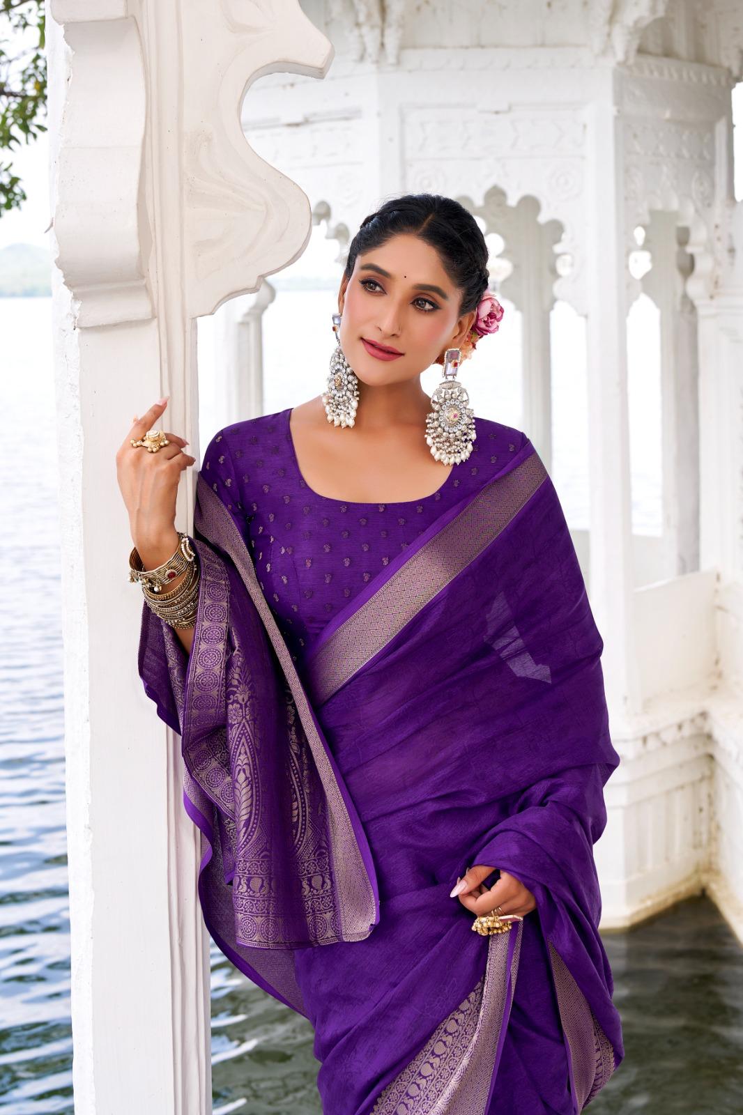 Classic Party Wear Saree with Golden Border Work