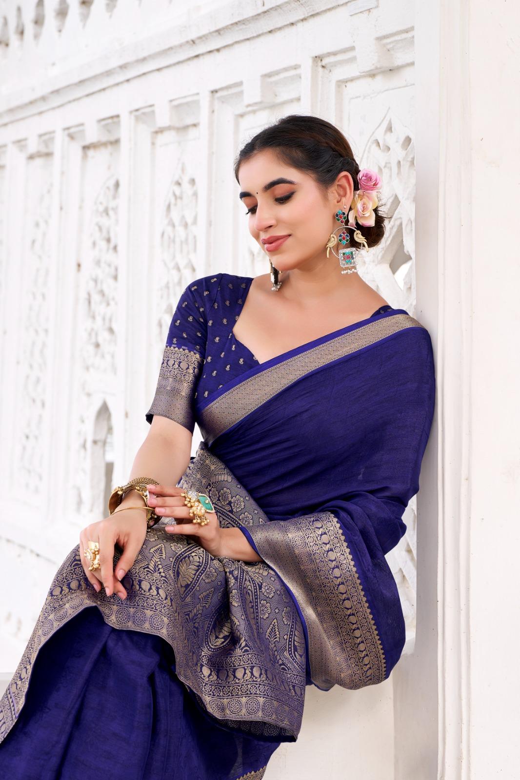 Classic Party Wear Saree with Golden Border Work