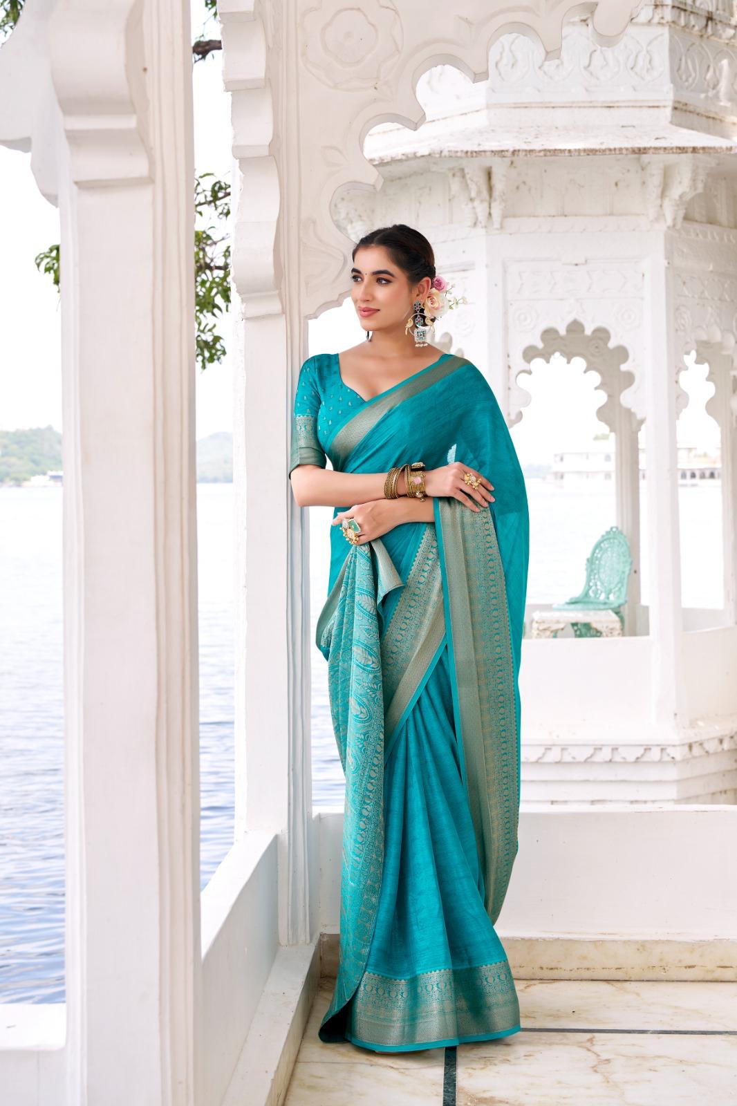Classic Party Wear Saree with Golden Border Work