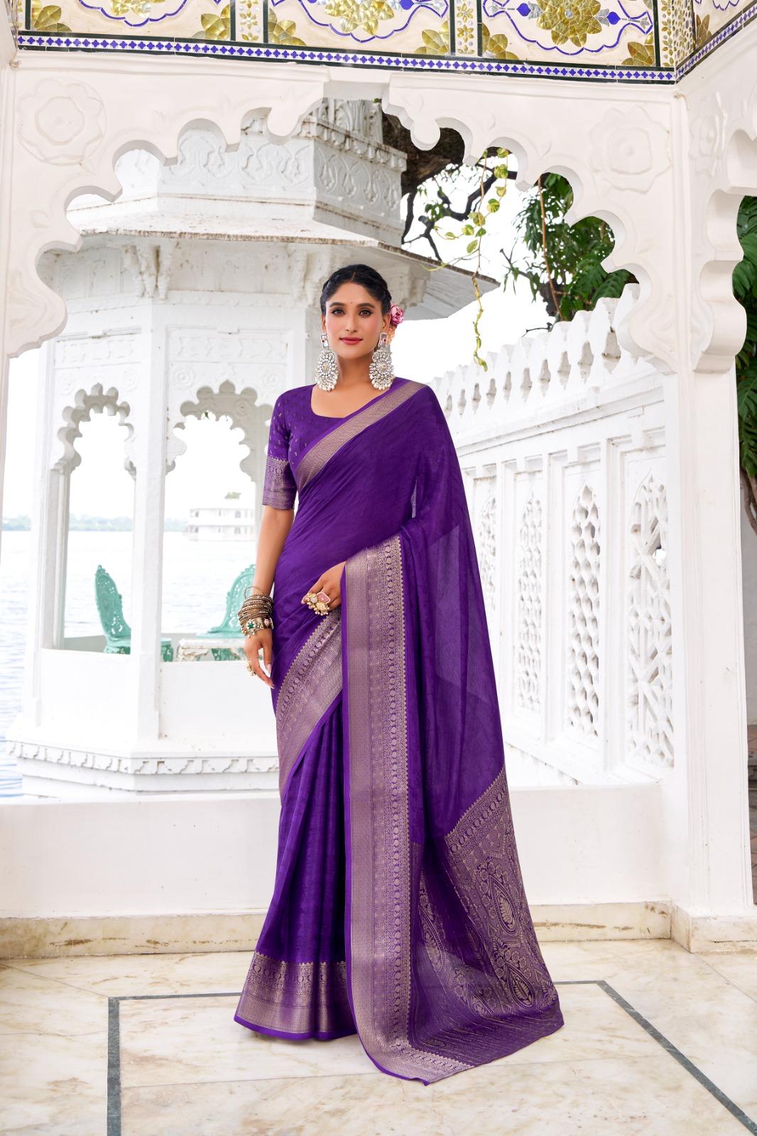 Classic Party Wear Saree with Golden Border Work