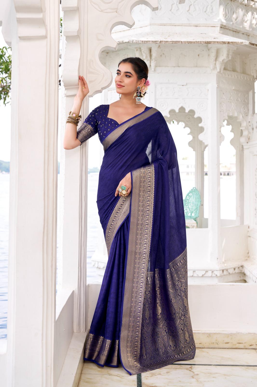 Classic Party Wear Saree with Golden Border Work