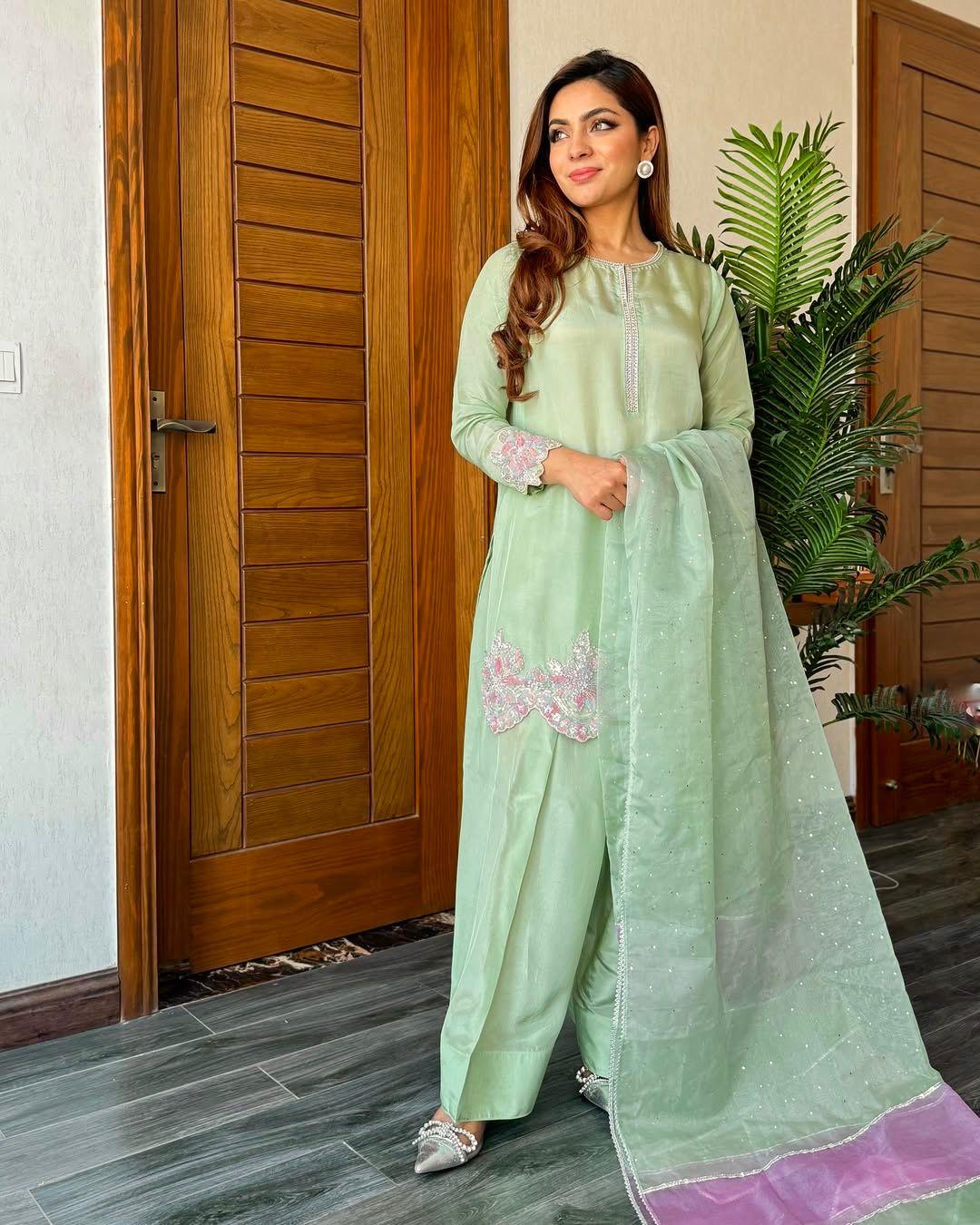 Designer Crepe Embroidered Palazzo Set with Dupatta