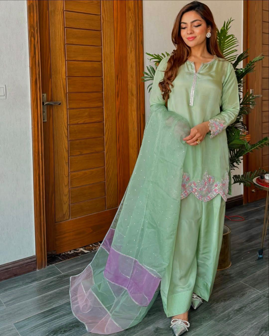 Designer Crepe Embroidered Palazzo Set with Dupatta