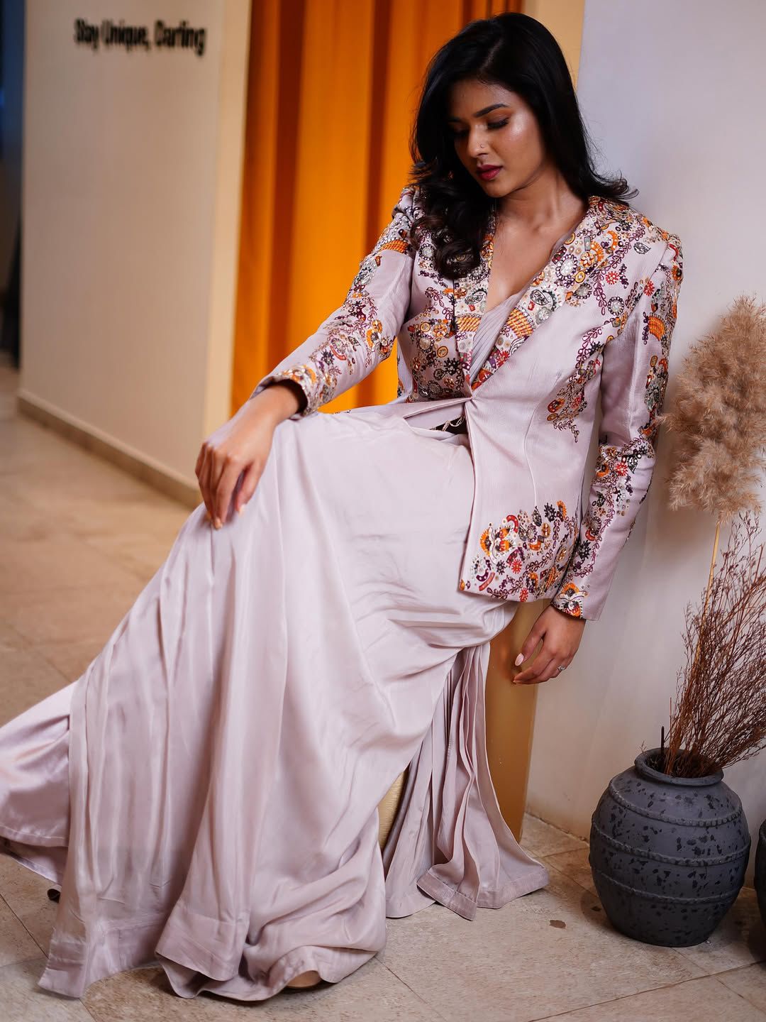 Designer Embroidered Blazer Gown for Contemporary Look