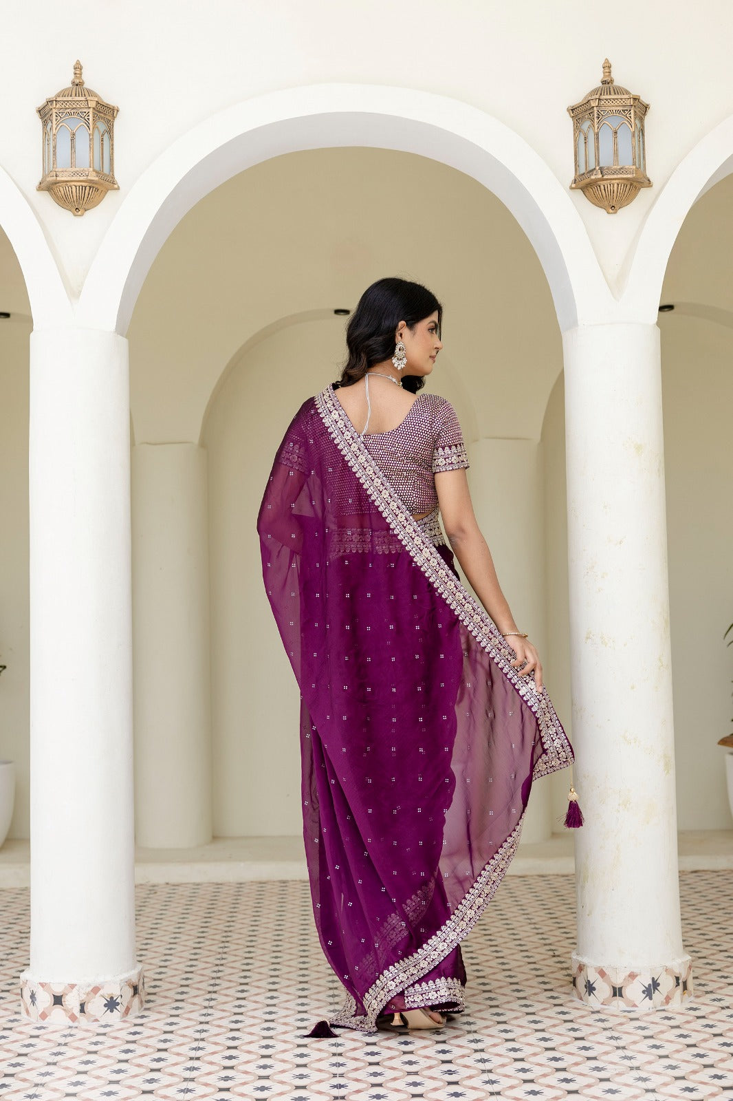 Designer Kasturi Silk Saree with Heavy Zari, Dori & Sequin Embroidery Work