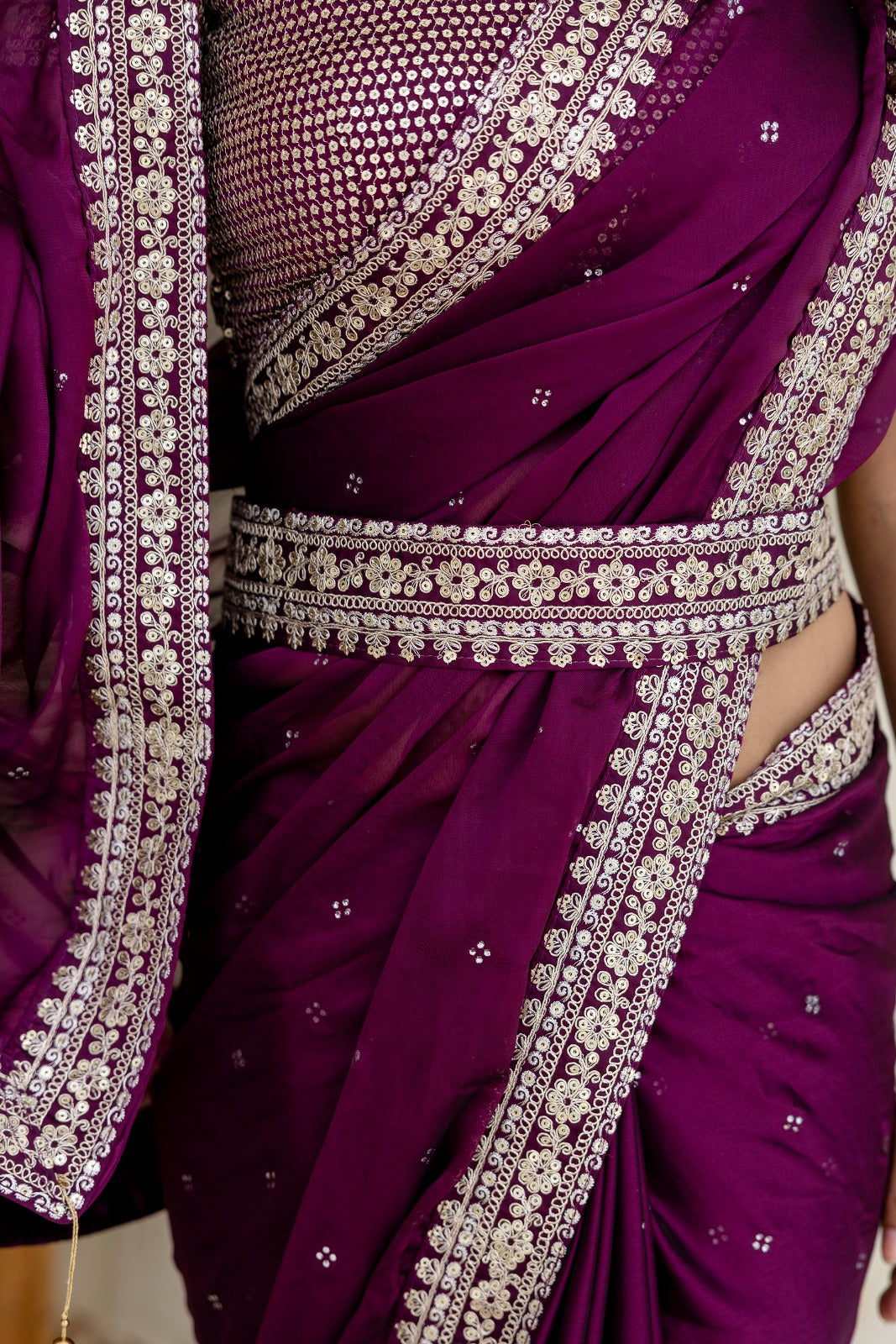 Designer Kasturi Silk Saree with Heavy Zari, Dori & Sequin Embroidery Work