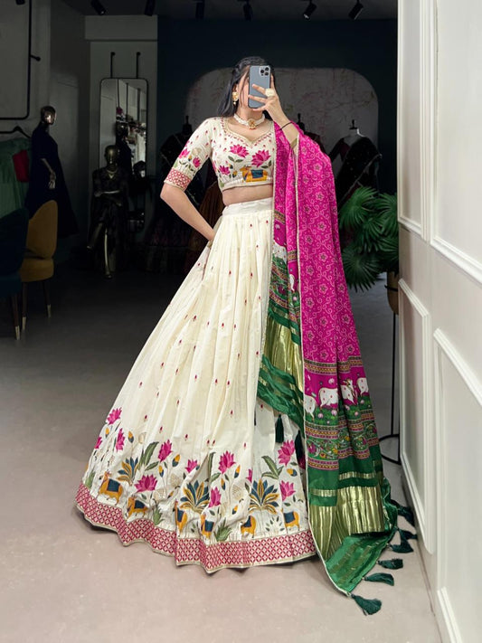 Designer Lotus Peacock Printed Lehenga Set