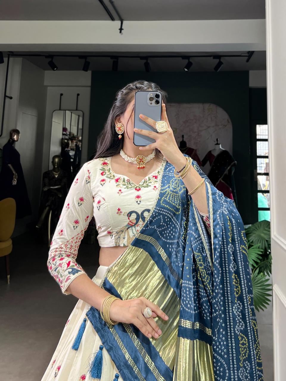 Designer Lotus Peacock Printed Lehenga Set