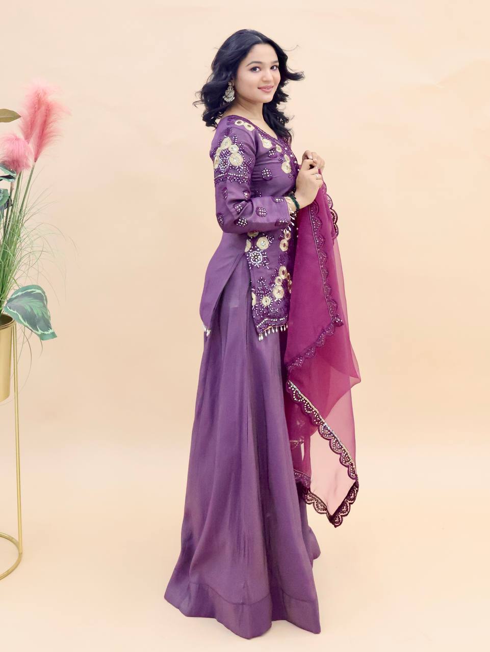 Designer Party Palazzo Suit Set with Embroidered Dupatta