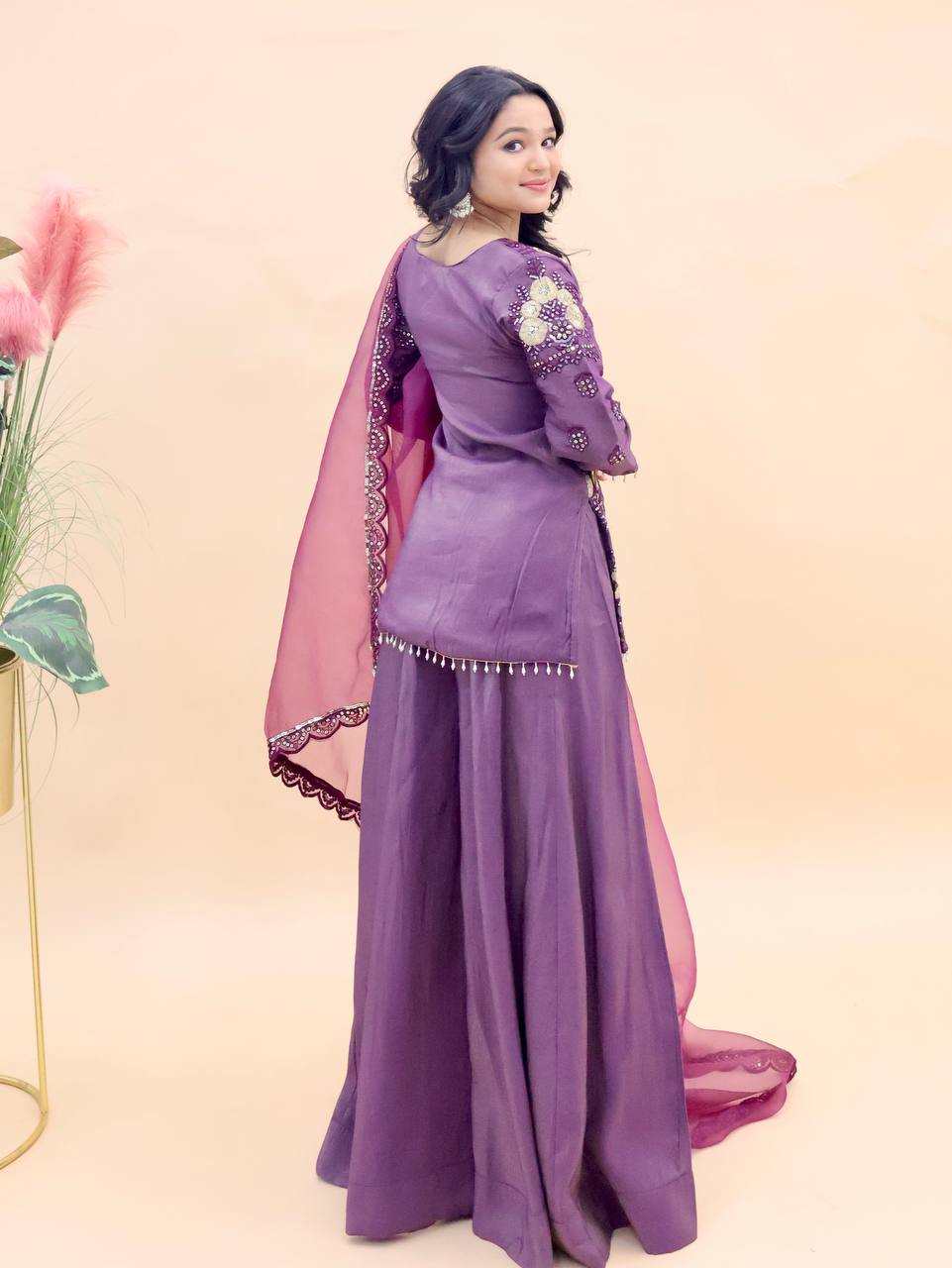 Designer Party Palazzo Suit Set with Embroidered Dupatta
