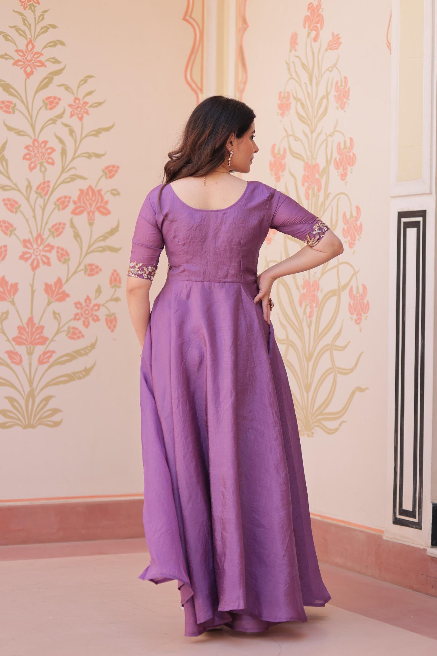 Designer Purple Embroidered Gown for Women
