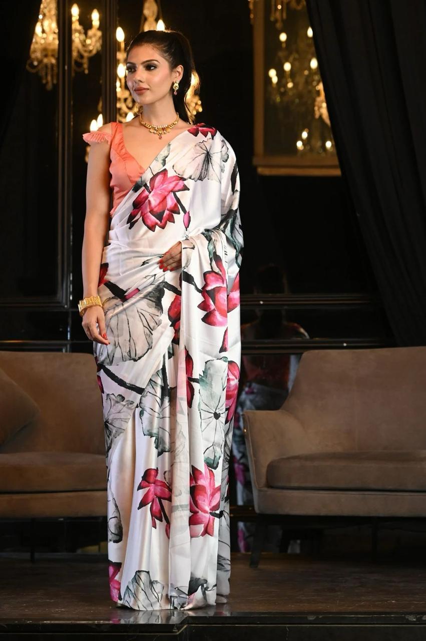 Designer Satin Saree for Festive Events or Occasion