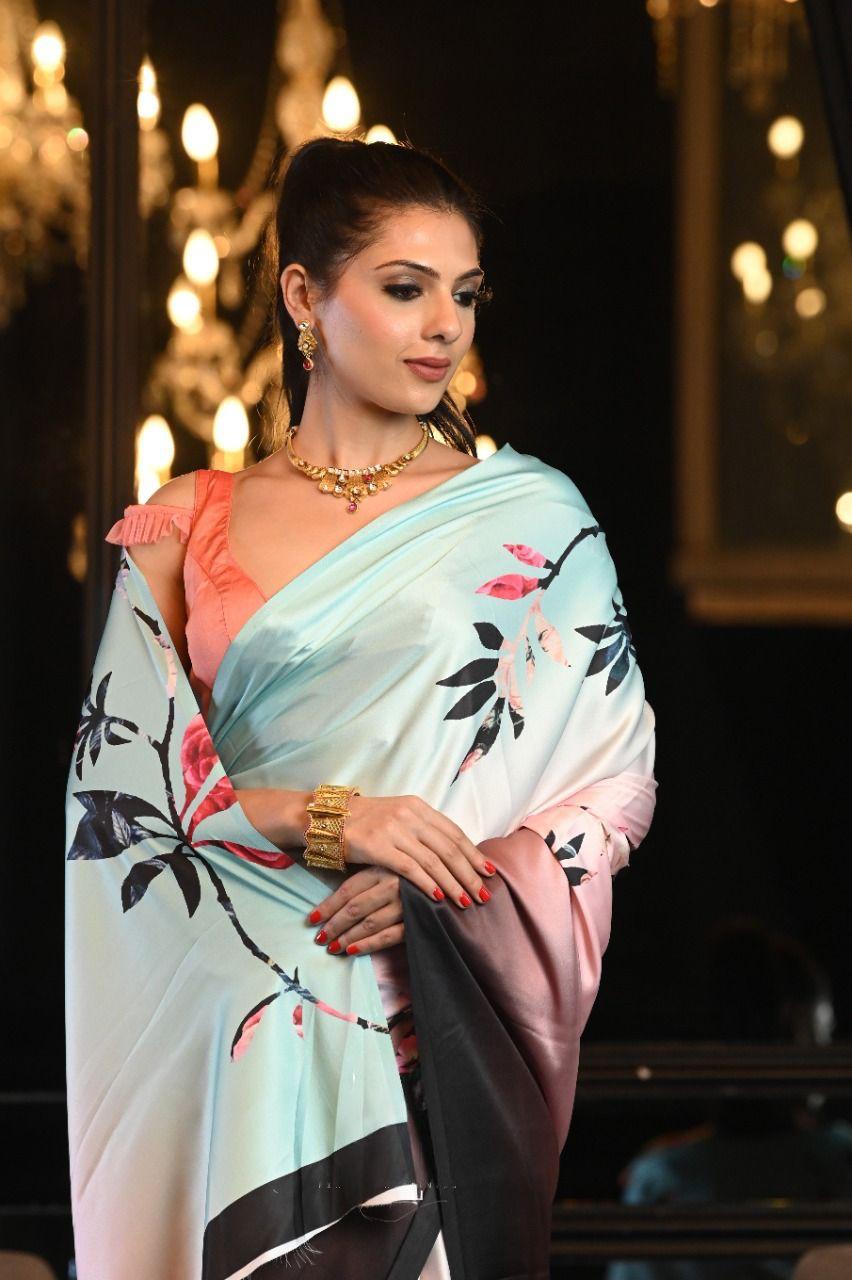 Designer Satin Saree for Festive Events or Occasion