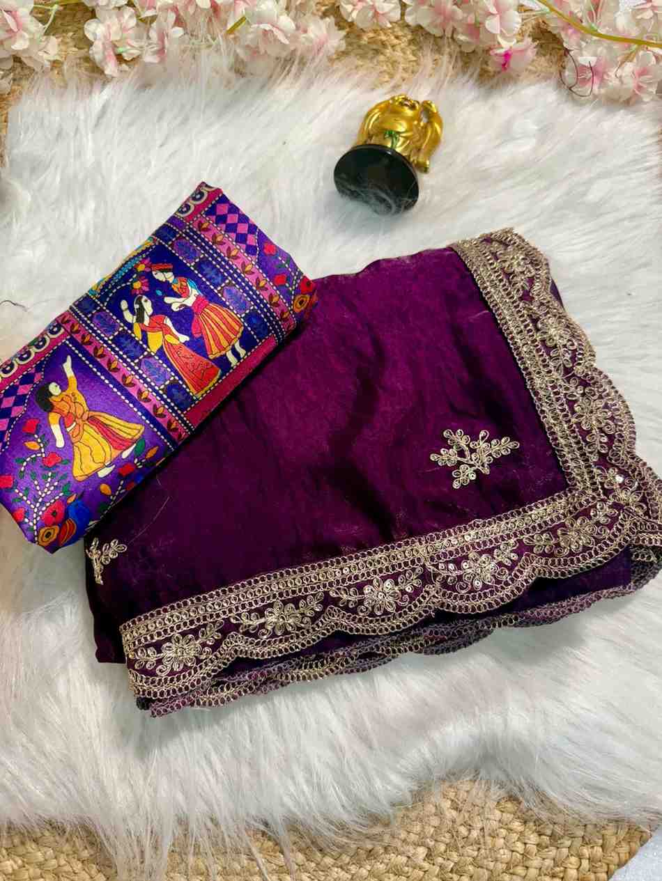 Designer Satin Saree with Sequence Work and Silk Blouse