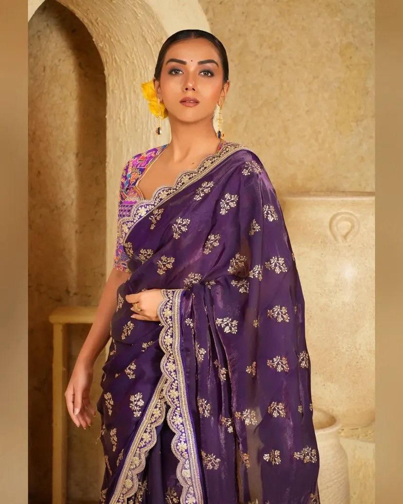 Designer Satin Saree with Sequence Work and Silk Blouse