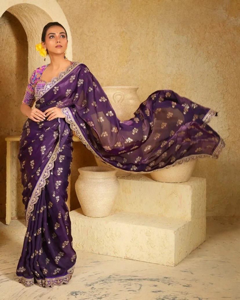Designer Satin Saree with Sequence Work and Silk Blouse