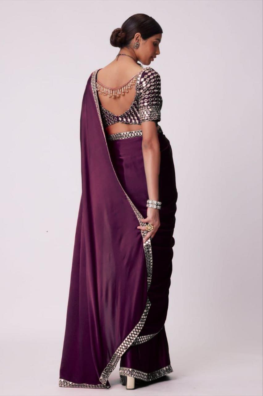 Designer Silk Saree with Mirror Work Blouse for Women