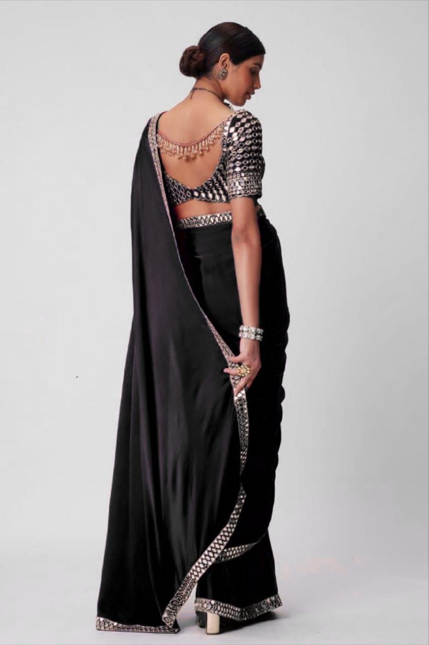 Designer Silk Saree with Mirror Work Blouse for Women