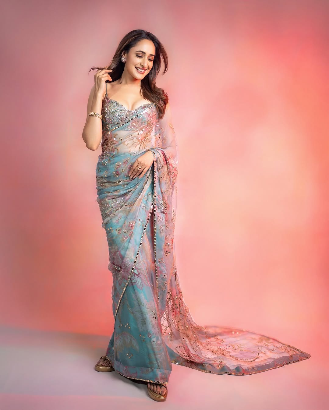 Designer Tabby Silk Saree with Handwork and Mirror Work