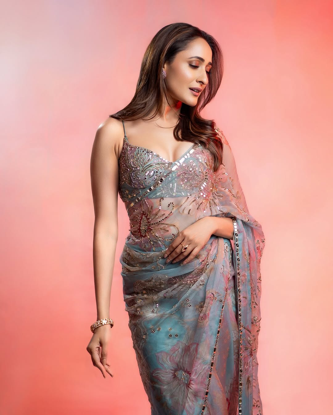 Designer Tabby Silk Saree with Handwork and Mirror Work