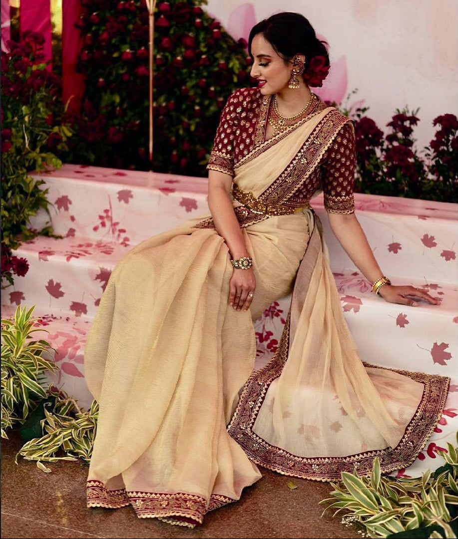 Designer Twil Saree with Embroidered Blouse for Occasions