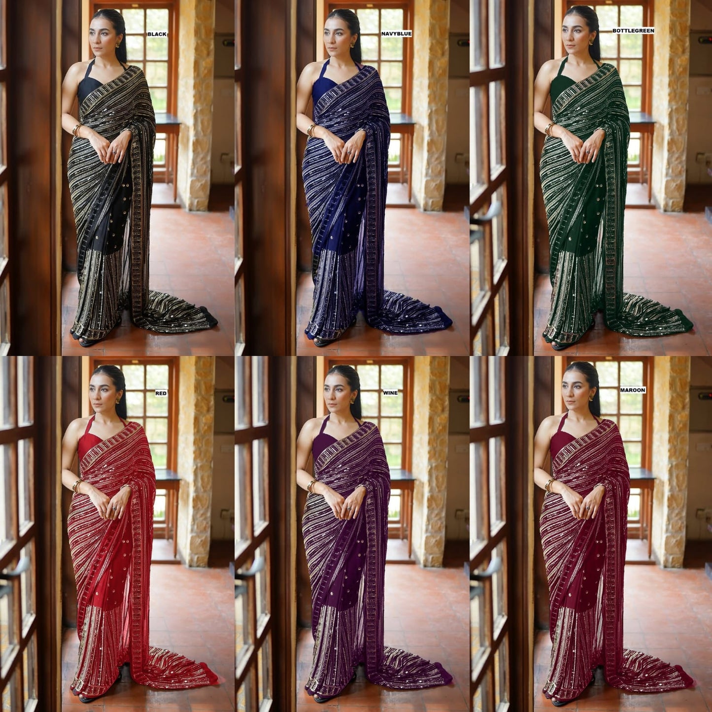 Designer Faux Georgette Saree with Sequins & Lace Work