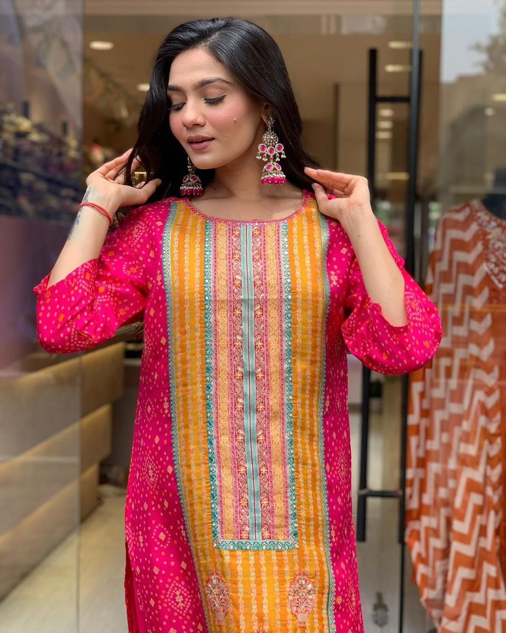 Elegant Bandhani Print Suit Set with Dupatta for All Events