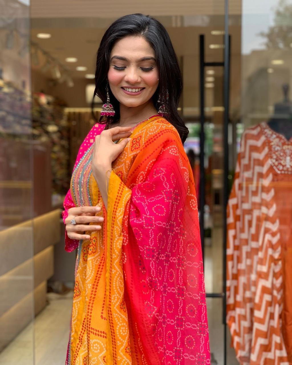 Elegant Bandhani Print Suit Set with Dupatta for All Events