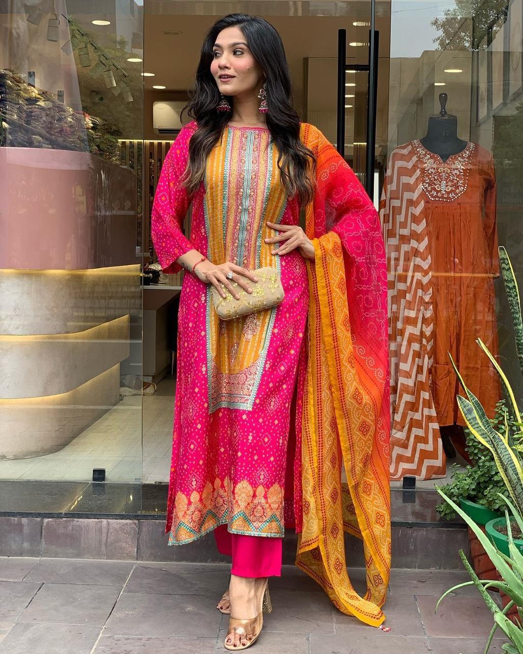 Elegant Bandhani Print Suit Set with Dupatta for All Events