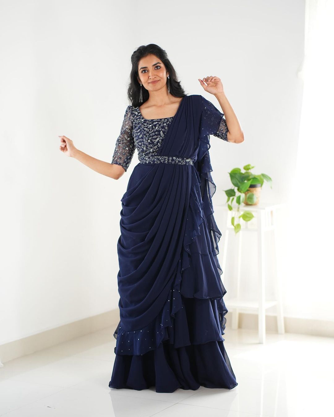 Elegant Designer Lehenga Saree with Stitched Blouse Set