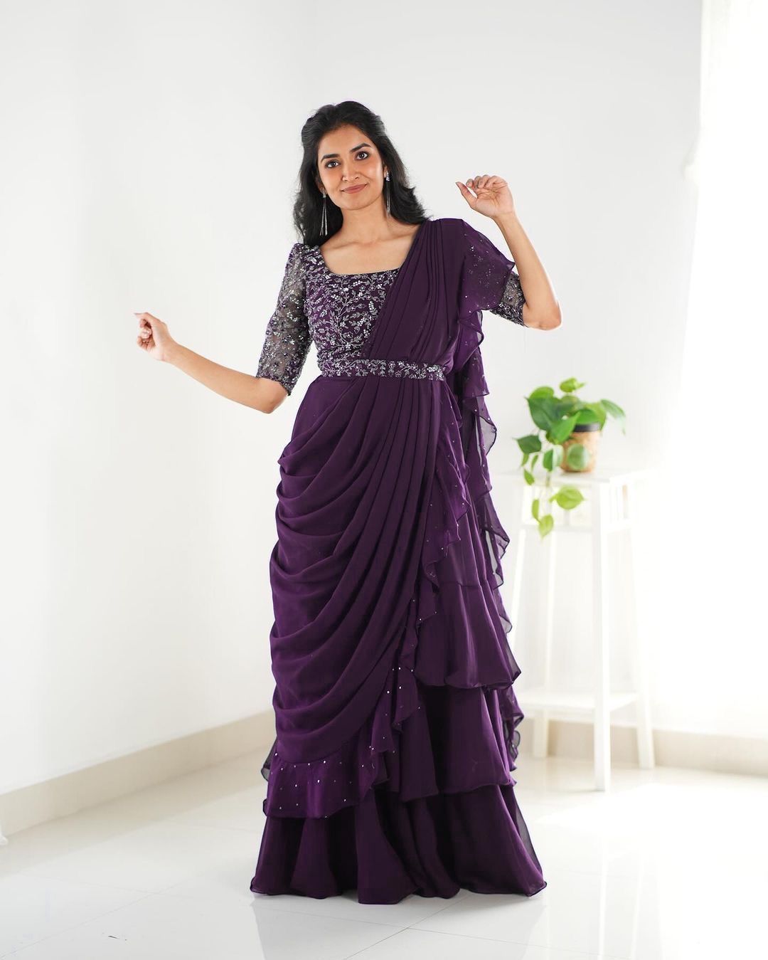 Elegant Designer Lehenga Saree with Stitched Blouse Set